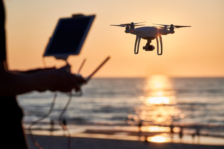 Drone flying above the sea
