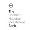 A minimalist logo with a diamond shape split horizontally at the top, followed by the stacked text "The Scottish National Investment Bank" in a clean, sans-serif font.