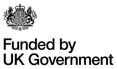 The Royal Coat of Arms of the United Kingdom positioned above the text "Funded by UK Government" in a bold, sans-serif font.