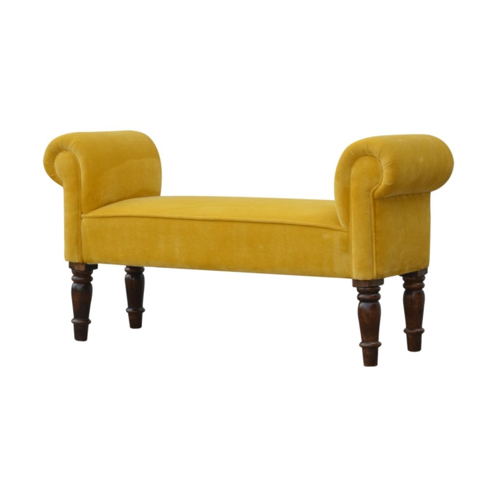 Mustard Yellow Bench with Solid Wood Turned Feet Scottish Antique