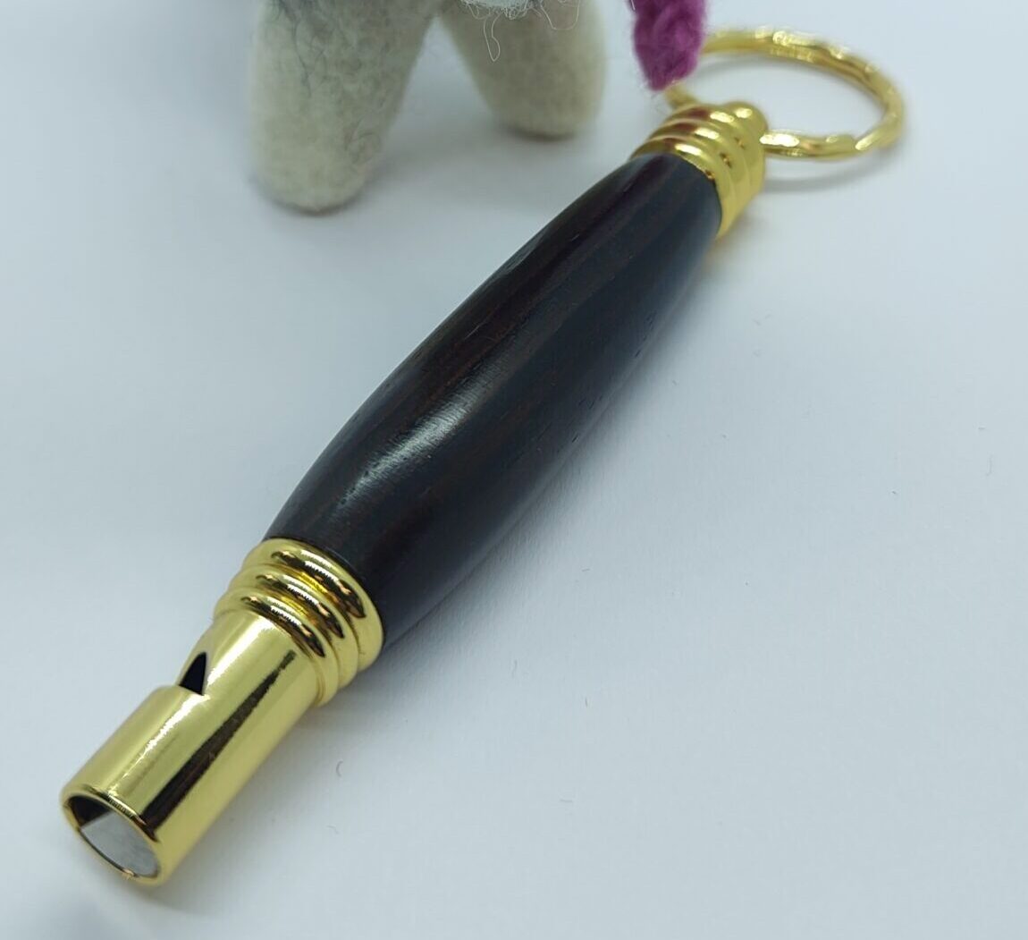 "Bagpipe Wood" Gold Plated Dog Whistle & Keyring Scottish Antique