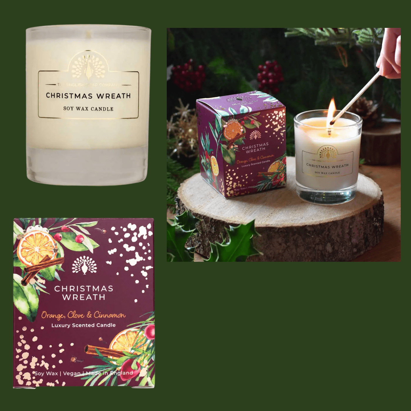 ENG SCENTED WREATH CANDLE Christmas Tidings Christmas Wreath Scented Candle