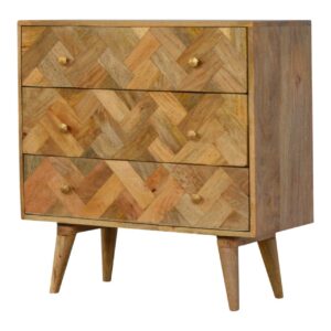 Solid Wood Zig Zag Pattern 3 Drawer Chest