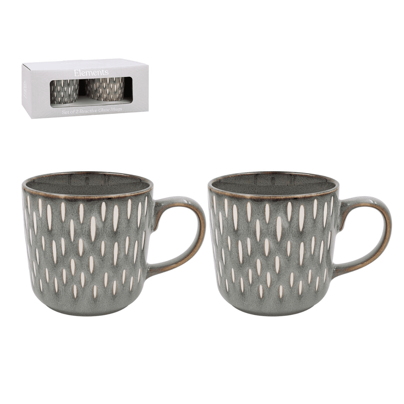 GREY REACTIVE Boxed Set of 2 Grey Reactive Glaze Mugs