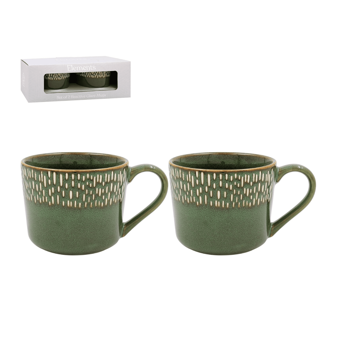 GREEN REACTIVE Boxed Set of 2 Green Reactive Glaze Mugs