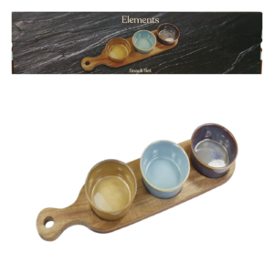 Set Of 3 Snack Dishes With Wooden Tray