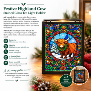 Festive Stained Glass Highland Cow Tea Light Holder