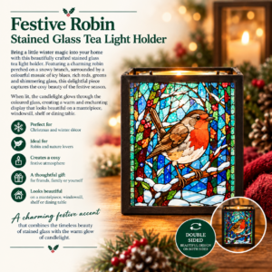 Festive Stained Glass Robin Tea Light Holder
