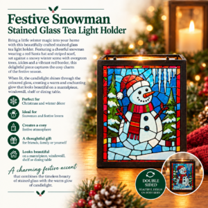Festive Stained Glass Snowman Tea Light Holder