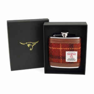 Harris Tweed Hip Flask Orange Overcheck - 6oz