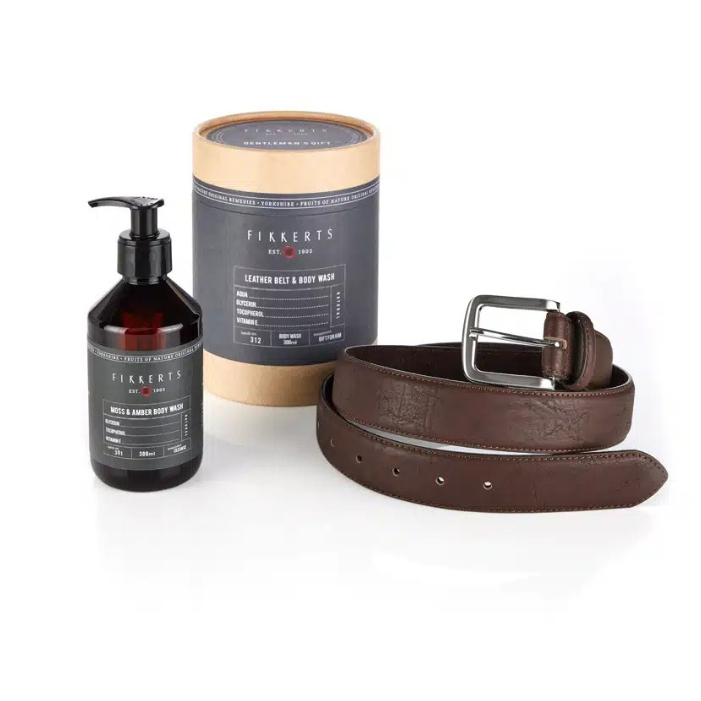 FIK BELT AND BODY WASH GIFT SET Luxury Leather Belt and Body Wash Gift Set