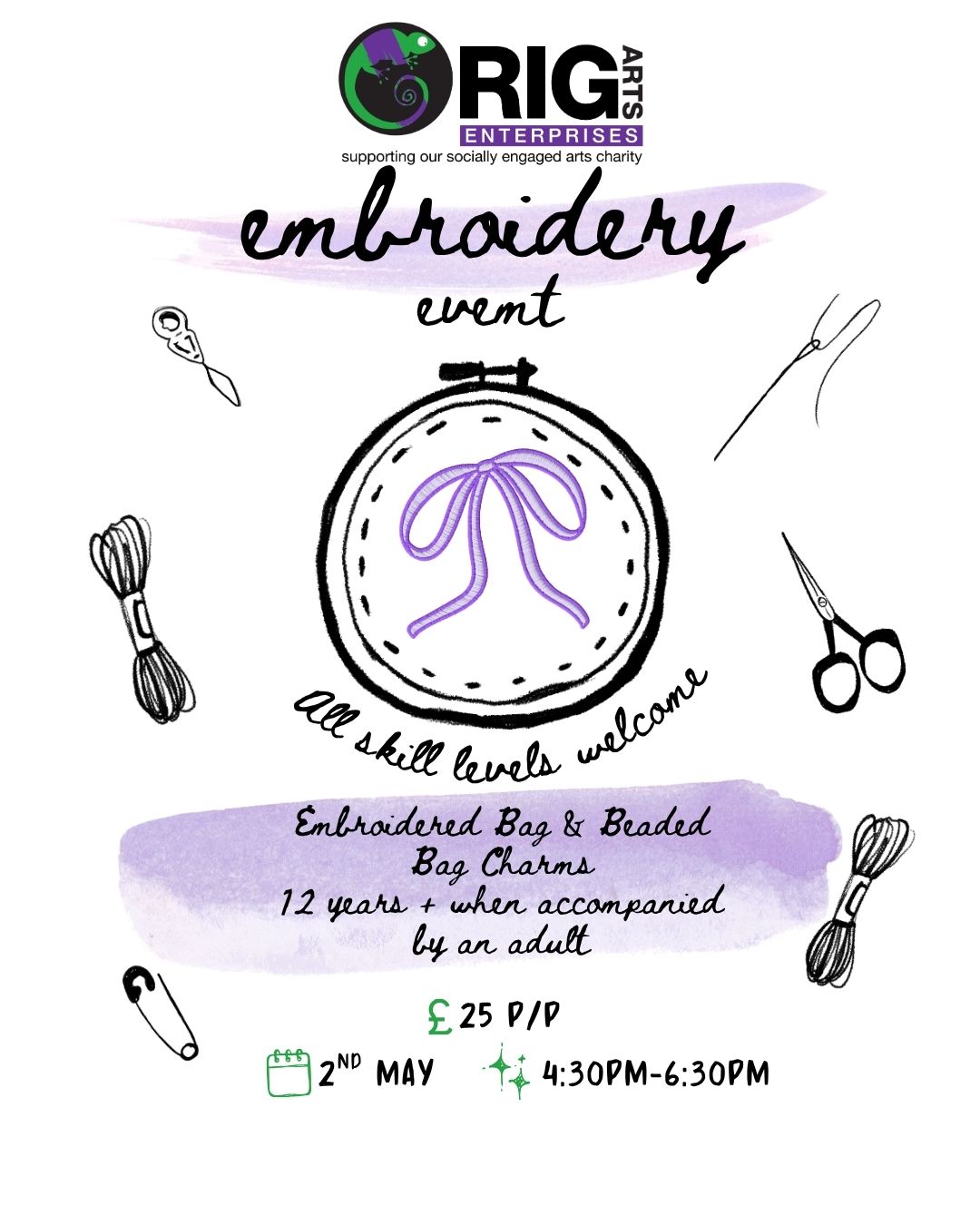 RIG Arts Embroidery Class on Saturday 2nd May ’26 16:30-18:30 at Pirrie Hall Greenock