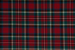 Stuart, Prince Charles Edward 368/864 Tartan, woven wool fabric, designed in burgundy, black, blue, green, yellow, and white colour scheme.