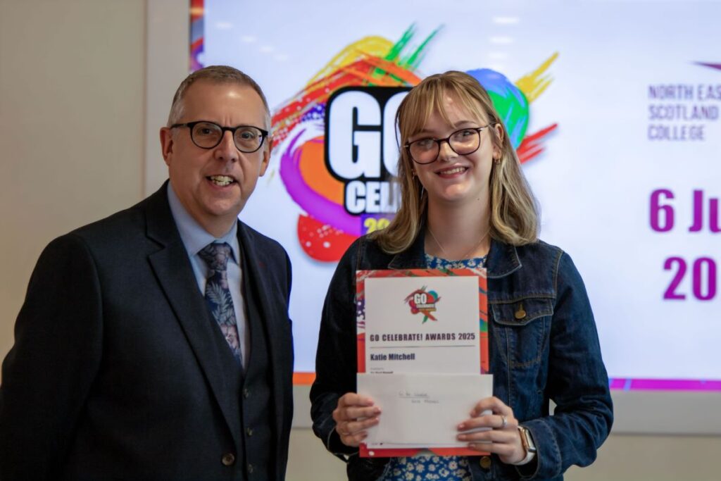 Katie Mitchell with Principal Neil Cowie