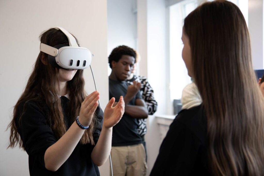 A Kemnay Academy pupil wearing the VR headset