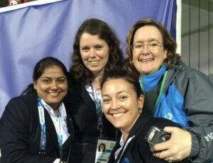 Victoria Trueland (top left) and Barbara Morgan (top right), Scottish Hockey Officials Pictured at the Commonwealth Games, Glasgow, 2014