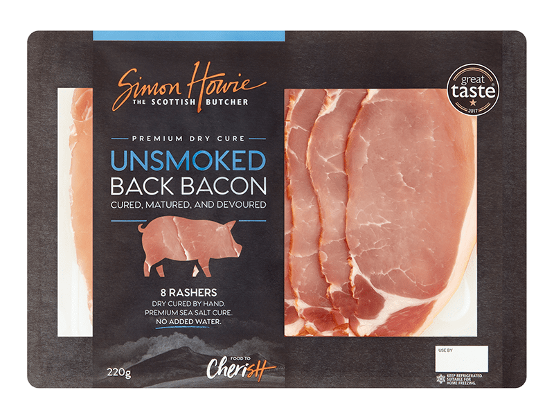 Premium Dry Cure Unsmoked Back Bacon 220g