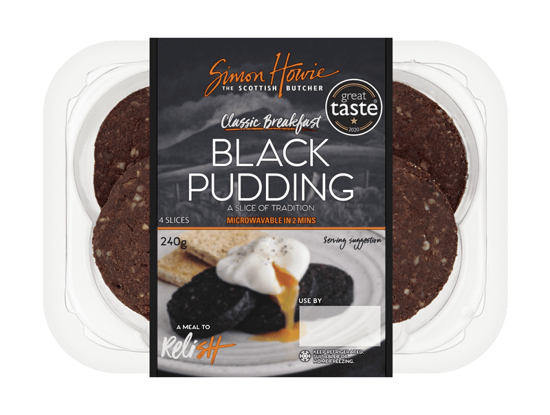 Black/White Pudding Simon Howie products available in the supermarket