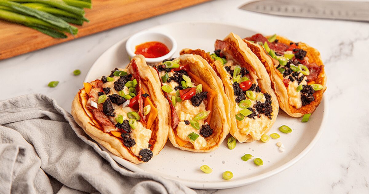 Bacon & Black Pudding Breakfast Pancake Tacos | Simon Howie Recipes