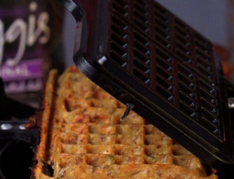 Haggis Potato Waffles with Eggs & Peppercorn Sauce