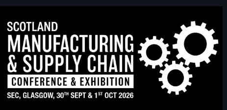 Manufacturing and Supply Chain Exhibition and Conference logo black background with white writing