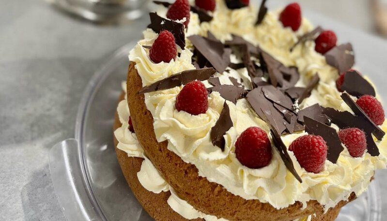 Raspberry and chocolate gateau at Ashbrook Nursery, Arbroath