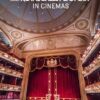 Poster for “Royal Ballet & Opera in Cinemas,” showing an ornate theatre interior with a grand red curtain, gold detailing, and tiered balconies under a domed ceiling.