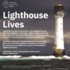 Promotional poster for Lighthouse Lives, featuring the Bell Rock Lighthouse standing in rough seas beneath a cloudy sky, with information about a short film commissioned by the Northern Lighthouse Board.