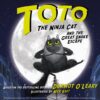 Book cover for Toto the Ninja Cat and the Great Snake Escape by Dermot O’Leary, featuring an illustrated grey cat dressed as a ninja in front of a large full moon, with a night-time city skyline in the background.