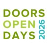 Doors Open Days 2026 logo featuring the words “DOORS OPEN DAYS” in large green uppercase letters, with “2026” displayed vertically in turquoise on a light grey background.