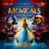 Promotional poster for The Best of West End Movicals Live on Stage, featuring a theatre-inspired design with red stage curtains, ornate staircases and rows of auditorium seating. At the centre, a performer in a sparkling blue ball gown stands facing a grand staircase, surrounded by inset photographs of singers, dancers and musical theatre performances. Large illuminated gold lettering displays the title Movicals, while audience review quotes describe the show as “Excellent” and “Incredible Talent”. Text at the bottom lists featured musicals including Chicago, Rent, Mamma Mia!, Hairspray, Wicked, Les Misérables, Fame and Jekyll and Hyde, among others. The poster uses rich red, blue and gold tones to create a dramatic West End theatre atmosphere.